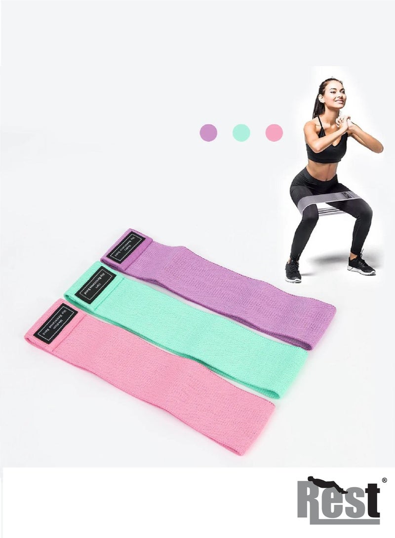 REST Fabric Resistance Bands Set of 3 – Non-Slip Elastic Exercise Bands for Glutes, Hips, Legs, Butt & Thighs – Thick Wide Workout Loop Bands – Multicolor (Pink, Purple, Green) - Image 2